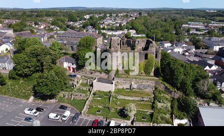 Vue aérienne du château de Haverfordwest, Pembrokeshire pays de Galles. Banque D'Images