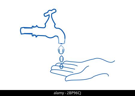 Icône de contour des mains lavantes. Laver à la main à plat simple signe. Se laver les mains pour les soins personnels quotidiens. Prévention contre les virus. Illustration vectorielle de stock Illustration de Vecteur