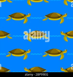 Tortue de mer modèle homogène isolé sur fond bleu. Texture animale simple graphique mer Banque D'Images