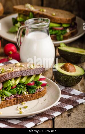 Chipotle-Avocado Sandwich d'été, Recette bio, manger sain clean Banque D'Images