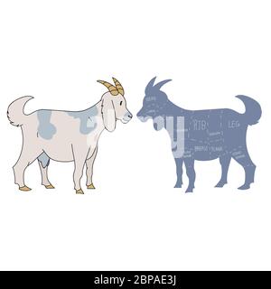 Jolie ferme française de chèvre avec un graphique découpé de clipart vecteur. Cuisine de ferme campagnard à la main, chic et tirade. Illustration d'un animal de ferme à chevon Illustration de Vecteur