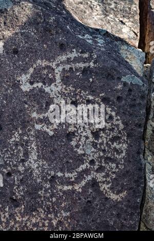 Exemple exquis d'art rupestre représentant un animal (pas sûr de quel genre) créé il y a longtemps par les gens de Jornada Mogollon à trois rivières Petroglyph site dans Banque D'Images