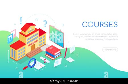 Cours d'éducation - bannière web moderne colorée isométrique Illustration de Vecteur