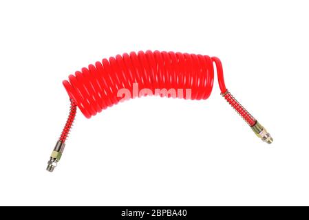 flexible pneumatique d'un chariot pour fournir de l'air comprimé d'un tracteur à une remorque, fond blanc, gros plan Banque D'Images