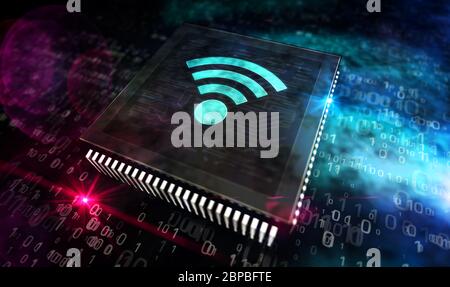 Réseau de communication sans fil Wi-fi. 5G, connexion mobile, concept de technologie de réseau numérique ligne de production abstraite 3d rendu illustration. Banque D'Images