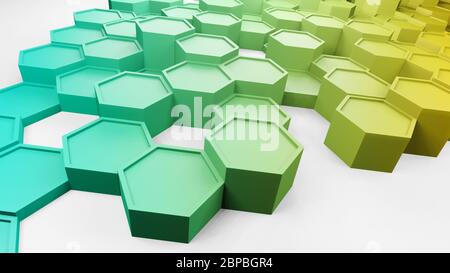 Arrière-plan multicolore abstrait, hexagons ou nid d'abeilles, rendu 3D avec dégradé de couleurs, papier peint hexagonal, dessin d'illustrations géométriques en 4K Banque D'Images