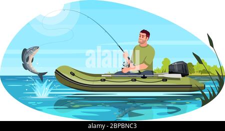 Illustration vectorielle semi-plate de pêche de pêcheur Illustration de Vecteur