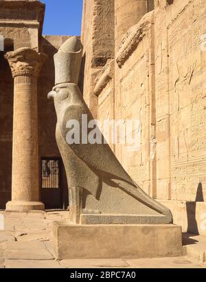 Statue d'Horus dans la cour du Temple d'Horus, Edfu, gouvernorat d'Assouan, Égypte Banque D'Images