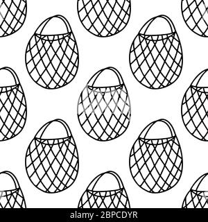 Motif sans couture fait à la main doodle ficelle coton sacs écologiques. Isolé sur fond blanc. Illustration de stock vectoriel. Illustration de Vecteur