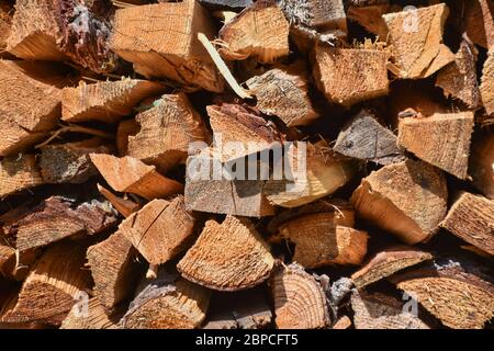 Holz, Scheit, Holzscheit, Brennholz, aufgestapelt, gespalten, Spaltholz, aufgespalten, Bio, nachhaltig, brennen, Feuer, Wärme, heizen, Vorsorge, Lager Banque D'Images