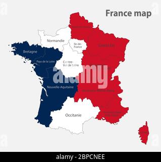 Carte de la France dans les couleurs du drapeau avec vecteur de divisions administratives Illustration de Vecteur