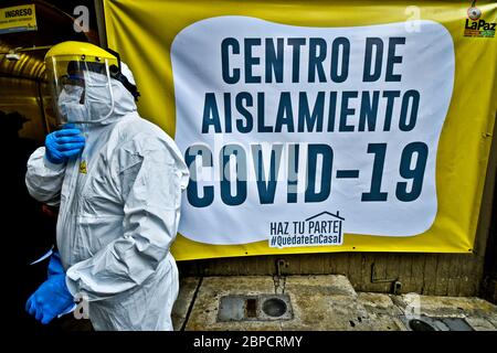 La Paz, LA PAZ, Bolivie. 18 mai 2020. Centre d'isolement pour le traitement des suspects d'être contaminés par la COVID-19 à la Paz, Bolivie. Le centre a été installé dans l'hôtel Radisson, un établissement qui a une capacité d'accueillir jusqu'à 650 personnes, dans 320 chambres, loué par la municipalité de la ville de la Paz crédit: Christian Lombardi/ZUMA Wire/Alay Live News Banque D'Images