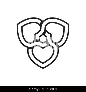 concept vectoriel d'icône de ligne de verrouillage à trois coeurs isolé sur fond blanc Illustration de Vecteur