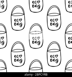 Motif sans couture fait à la main des sacs écologiques en coton à motif de cooolé. Isolé sur fond blanc. Illustration de stock vectoriel. Illustration de Vecteur