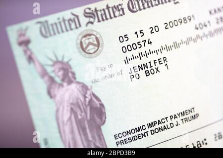 Impact économique chèque de paiement aux États-Unis Banque D'Images