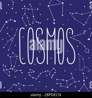 Constellation COSMOS étoiles horoscope décoration motif sans couture. Pour horoscope, décoration. Convient aux enfants, enfants, bébés. Signes astrologiques o Illustration de Vecteur
