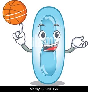 Dessin sportif de mascotte de dessin animé de klebsiella pneumoniae avec basket-ball Illustration de Vecteur