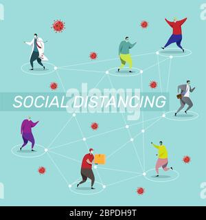 concept de distanciation sociale. les gens se tiennent à distance les uns des autres pour distancer les réseaux sociaux, augmentant l'espace physique entre les gens pour éviter le tartiner Illustration de Vecteur