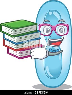 Un étudiant diligent dans le concept de mascotte de klebsiella pneumoniae a lu de nombreux livres Illustration de Vecteur