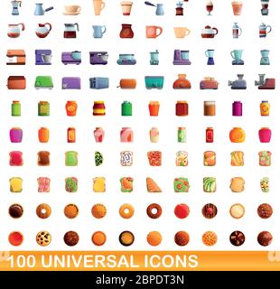 100 icônes universelles set. Cartoon illustration de 100 icônes universelles vector set isolé sur fond blanc Illustration de Vecteur