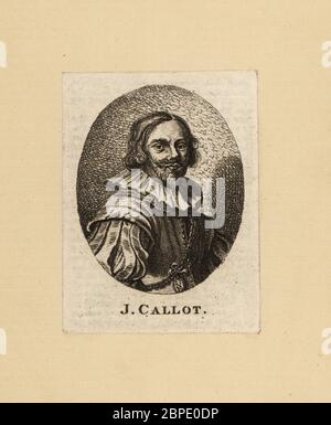 Portrait ovale de Jacques Callot, graveur baroque et dessinateur du duché de Lorraine, c. 1592-1635. Dans le col à revers, doublet avec manches écrasées. Gravure d'un livre du XIXe siècle copié de.a portrait de Masne. Banque D'Images