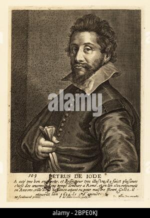 Portrait de Pieter de Jode l'ancien, graveur flamand, dessinateur, éditeur et peintre, 1570-1634. Gravure en plaque de copperplate par Pieter de Jode le Jeune après une peinture de Louis Ferdinand publiée dans Johannes Meyssens image de divers hommes d'esprit sublime, Anvers, 1649. Banque D'Images