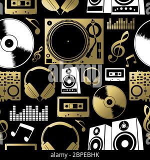 Concept musique modèle transparente faite avec des icônes. Inclut des dj, rock, club et des éléments audio. Vecteur EPS10. Banque D'Images