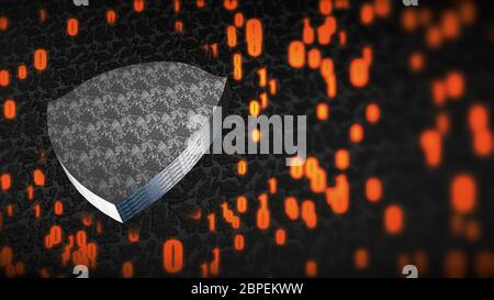 La composition de la cybersécurité. Protection avec un code binaire et la profondeur de champ. Le rendu 3D Banque D'Images