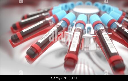 L'équipement de laboratoire de la centrifugation de sang. Notion de droit d'un test sanguin. Banque D'Images