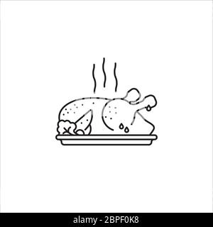 Poulet grillé sur un plateau icône de ligne vectorielle. Symbole de contour des aliments à emporter. Illustration de Vecteur