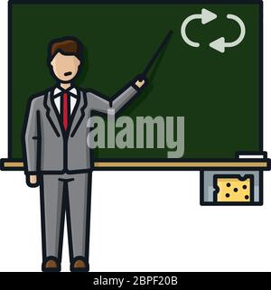 Professeur au tableau noir pointant vers le signe de répétition illustration vectorielle isolée pour le jour de répétition le 3 juin. Symbole éducation. Illustration de Vecteur