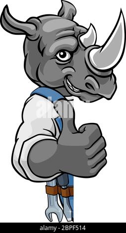 Rhino Plumber Mechanic Handyman Peeking Sign Illustration de Vecteur