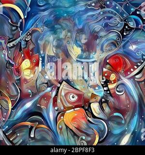 La peinture moderne abstrait coloré. Illusion du temps Banque D'Images