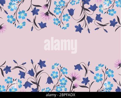 Illustration vectorielle de fleurs colorées. Décorations florales sur fond rose. Banque D'Images