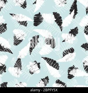 Noir vectoriel et blanc vert menthe artistique fougère feuilles imprimé sans couture. Convient pour le tissu, le papier peint et l'emballage cadeau. Illustration de Vecteur