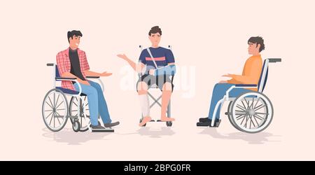 hommes handicapés assis en fauteuil roulant concept d'incapacité plate pleine longueur horizontale illustration vectorielle Illustration de Vecteur