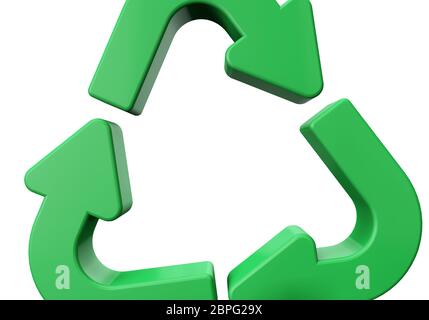 Symbole de recyclage vert accroché à une chaîne. Rendu 3D Banque D'Images