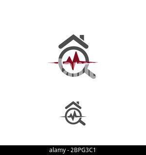 Icône Santé de la maison. Logo de test de durabilité immobilière. Logo d'assurance dommages matériels tremblement de terre. Icône de test de rayonnement de radon à domicile. Dangereux Illustration de Vecteur