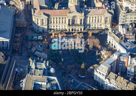 Vue aérienne du marché de Noël de Birmingham Banque D'Images