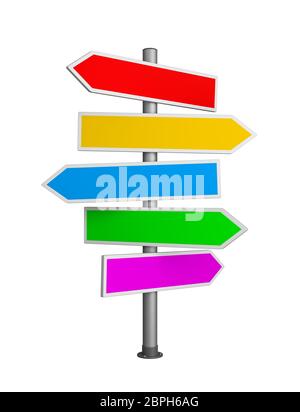 Tas de flèches colorées Road Sign isolé sur fond blanc 3D Illustration Banque D'Images