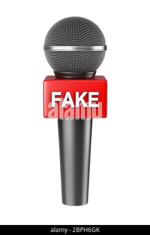 Presse Actualités métallique rouge faux Microphone isolé sur fond blanc 3D Illustration Banque D'Images
