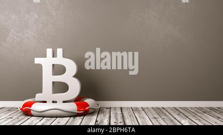 Bitcoin blanc forme de symbole sur une bouée en chambre avec Copyspace 3D Illustration Banque D'Images