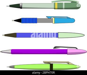 Vecteur réaliste de marqueurs définis pour l'écriture isolée sur blanc. Accessoires de bureau - stylos de couleur pour l'écriture Illustration de Vecteur