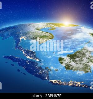 Asie du sud-est de l'espace. Éléments de cette image fournie par la NASA. Le rendu 3D Banque D'Images