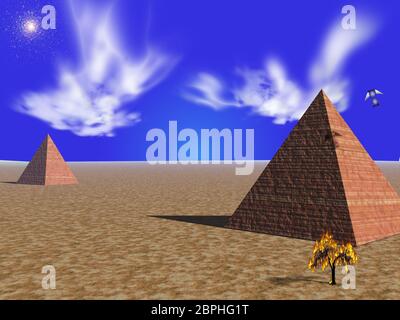 Fantômes sur l'Egypte pyramides, burning tree Banque D'Images