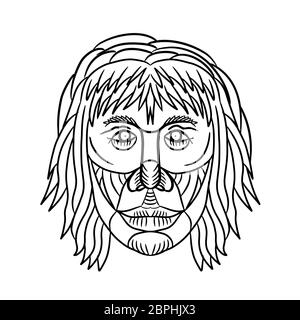 Style croquis dessin illustration d'un Homo habilis face, l'un des premiers membres du genre Homo ou au début de l'homme primitif vu de l'avant sur l'Est Banque D'Images