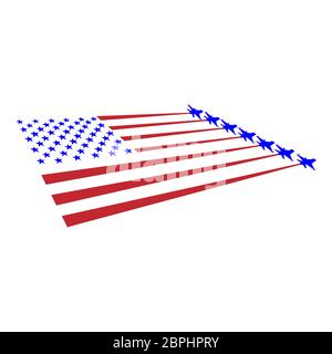 Drapeau des États-Unis et avions militaires décollage des bandes. Illustration de Vecteur