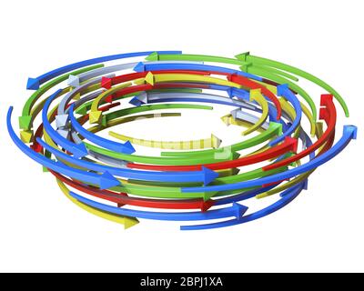 Couronne de flèches colorées de rendu 3D illustration isolé sur fond blanc Banque D'Images