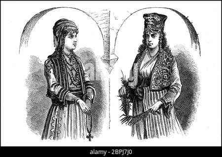 Fille d'Arménie, de l'anti Taurus, montagnes Aladaglar, Turquie aujourd'hui, femmes au 19ème siècle / Mädchen aus Armenien, aus dem Antitaurus, Aladaglar-Gebirge, heutige Türkei, Frauen im 19. Jahrhundt, Historisch, historique, numérique reproduction améliorée d'un original du 19ème siècle / digitale Reproduktion einer Originalvorlage aus dem 19. Jahrhundert Banque D'Images