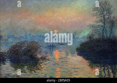 Coucher du soleil sur la seine à Lavacourt, effet d'hiver de 1880 par Claude Monet Paris, 1840 - Giverny, 1926 français, France. Banque D'Images